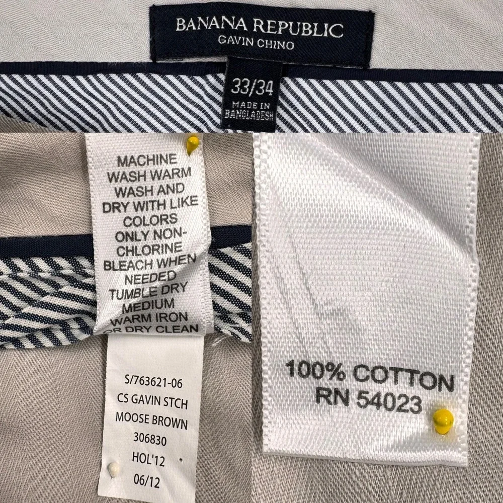 Banana Republic Gavin Straight Leg Chino Men 33x34 Moose Brown Cotton Flat Front